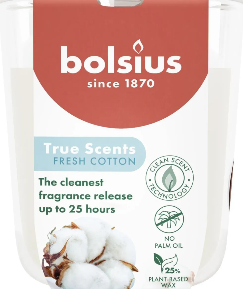Bolsius geurkaars True Scents Fresh Cotton wit 25 uur D 7,3 H 8,1 cm