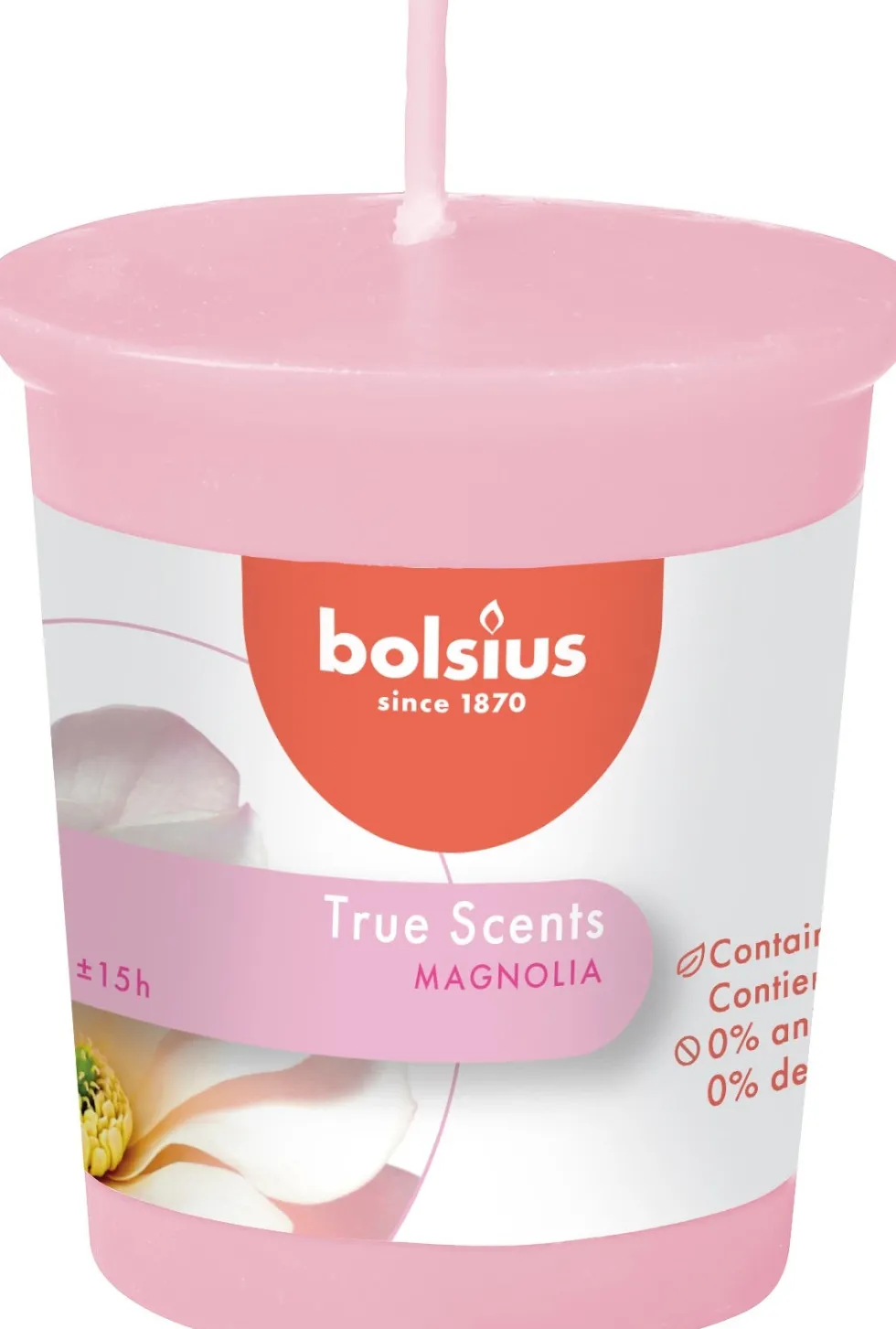 Bolsius geurkaars True Scents Magnolia roze 15 uur D 4,5 H 5,3 cm