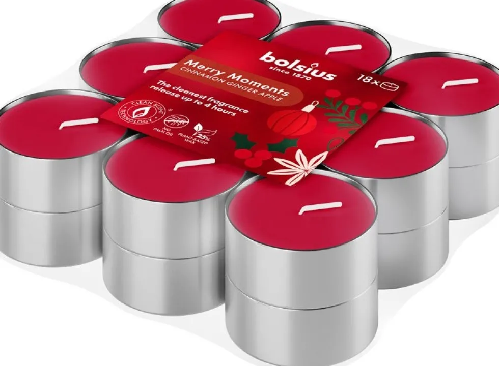 Bolsius geurtheelicht True Glow Merry Moment rood 18 stuks D 4 H 1,5 cm