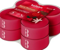 Bolsius geurtheelicht True Glow Merry Moments rood 8 uur D 5,5 H 2 cm 8 stuks