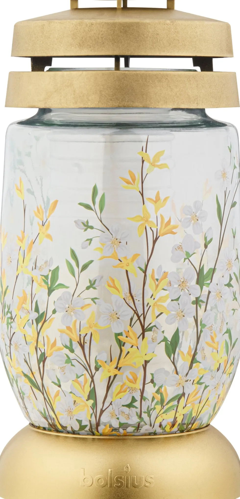 Bolsius herdenkingslicht Forsythia goud / wit / geel 36 uur D 11 H 22,4 cm