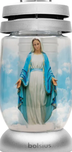 Bolsius herdenkingslicht Maria zilver / blauw 36 uur D 11 H 22,4 cm