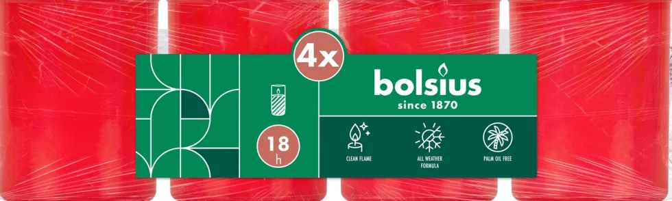 Bolsius herdenkingslicht nr 40 rood 18 uur D 6,5 H 20,7 cm 4 stuks