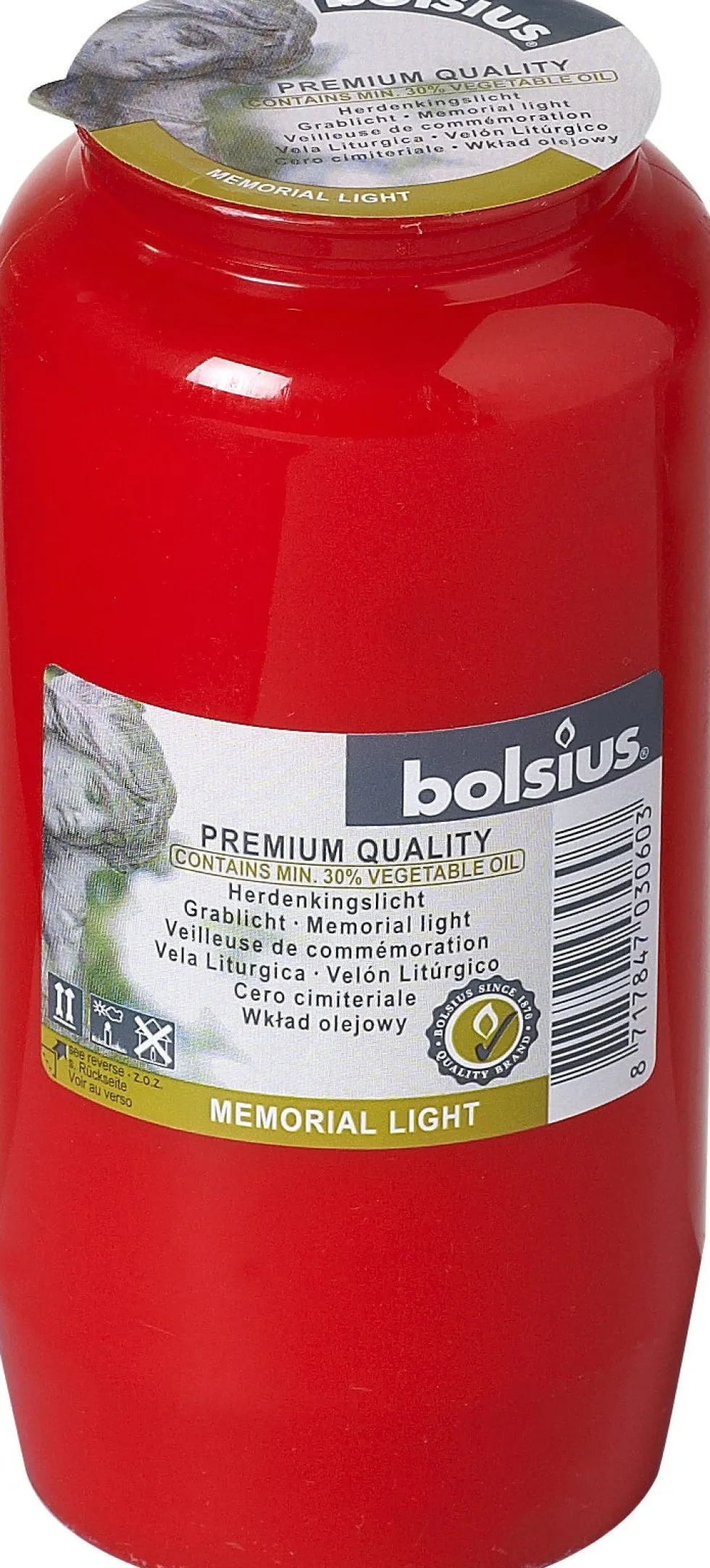 Bolsius herdenkingslicht nr7 rood 105 uur D 6,7 H 14,1 cm