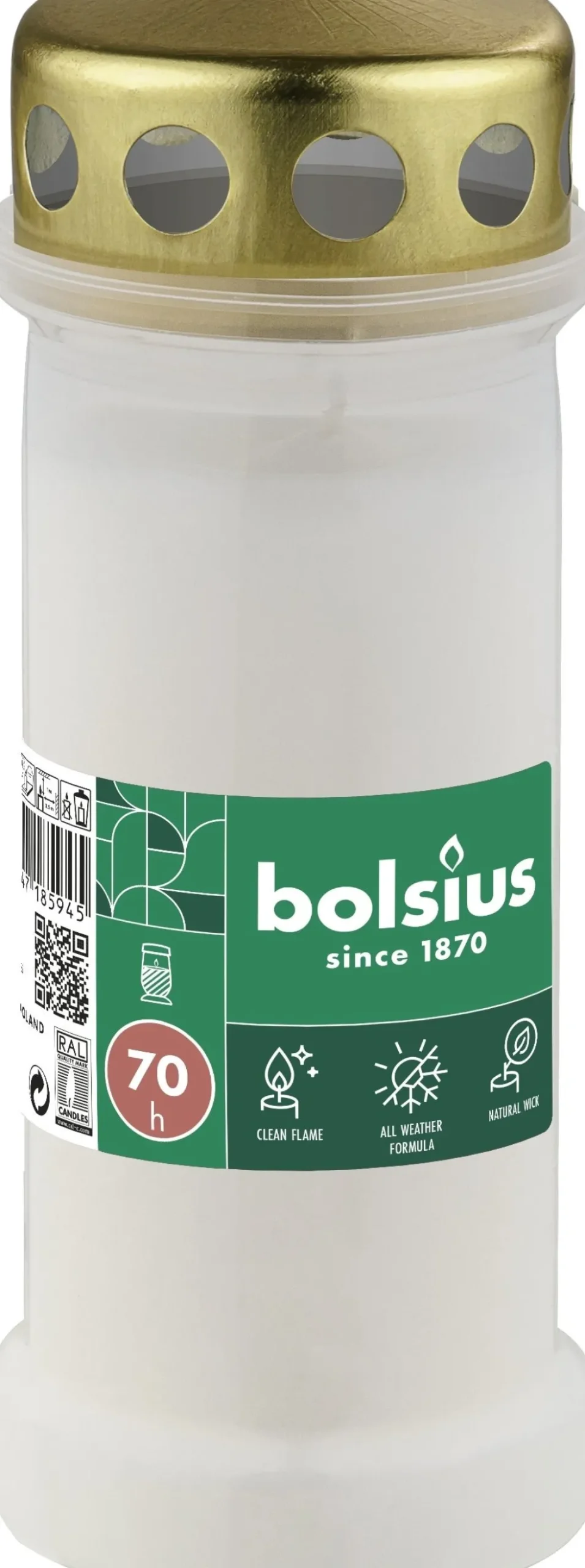Bolsius herdenkingslicht nr 6L wit 70 uur D 6,7 H 17,3 cm