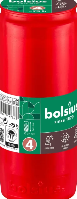 Bolsius herdenkingslicht rood 75 uur D 5,7 H 14 cm