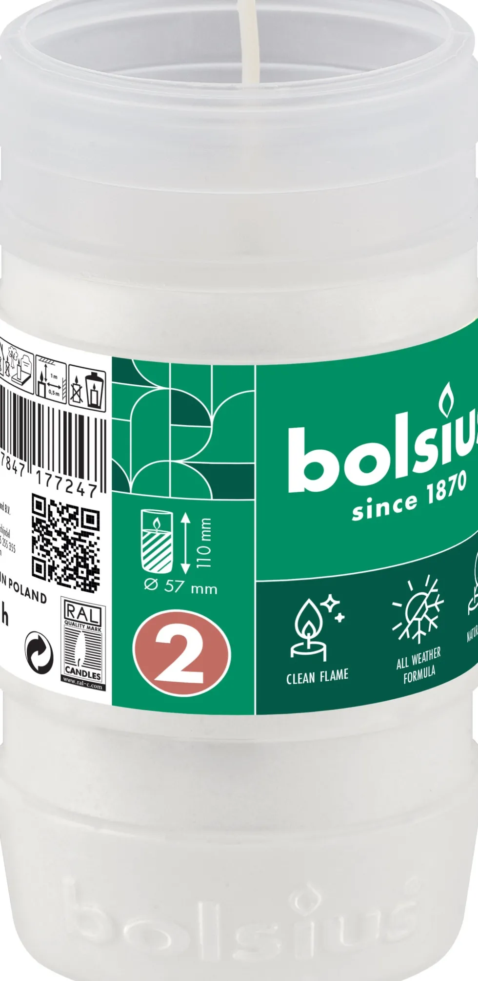 Bolsius herdenkingslicht wit 50 uur D 5,7 H 11 cm