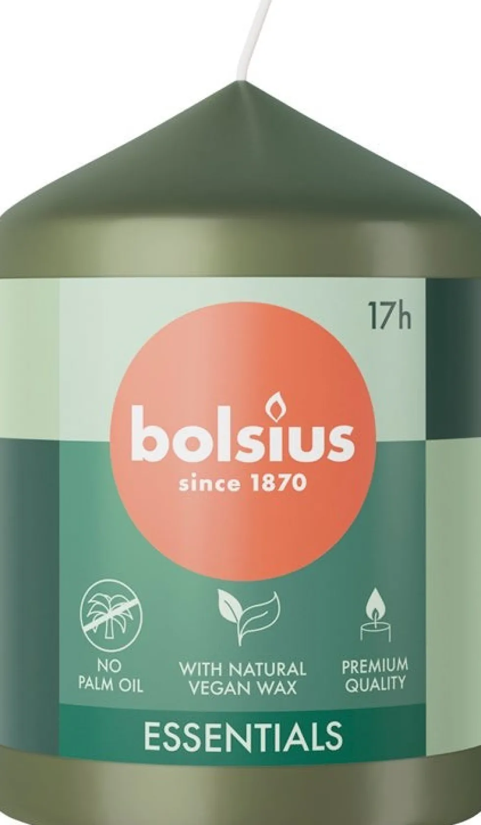 Bolsius stompkaars Essentials groen 17 uur D 5,8 H 8 cm