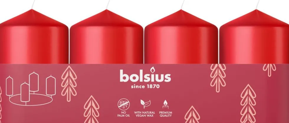 Bolsius stompkaars rood 7 uur D 4 H 6 cm 4 stuks