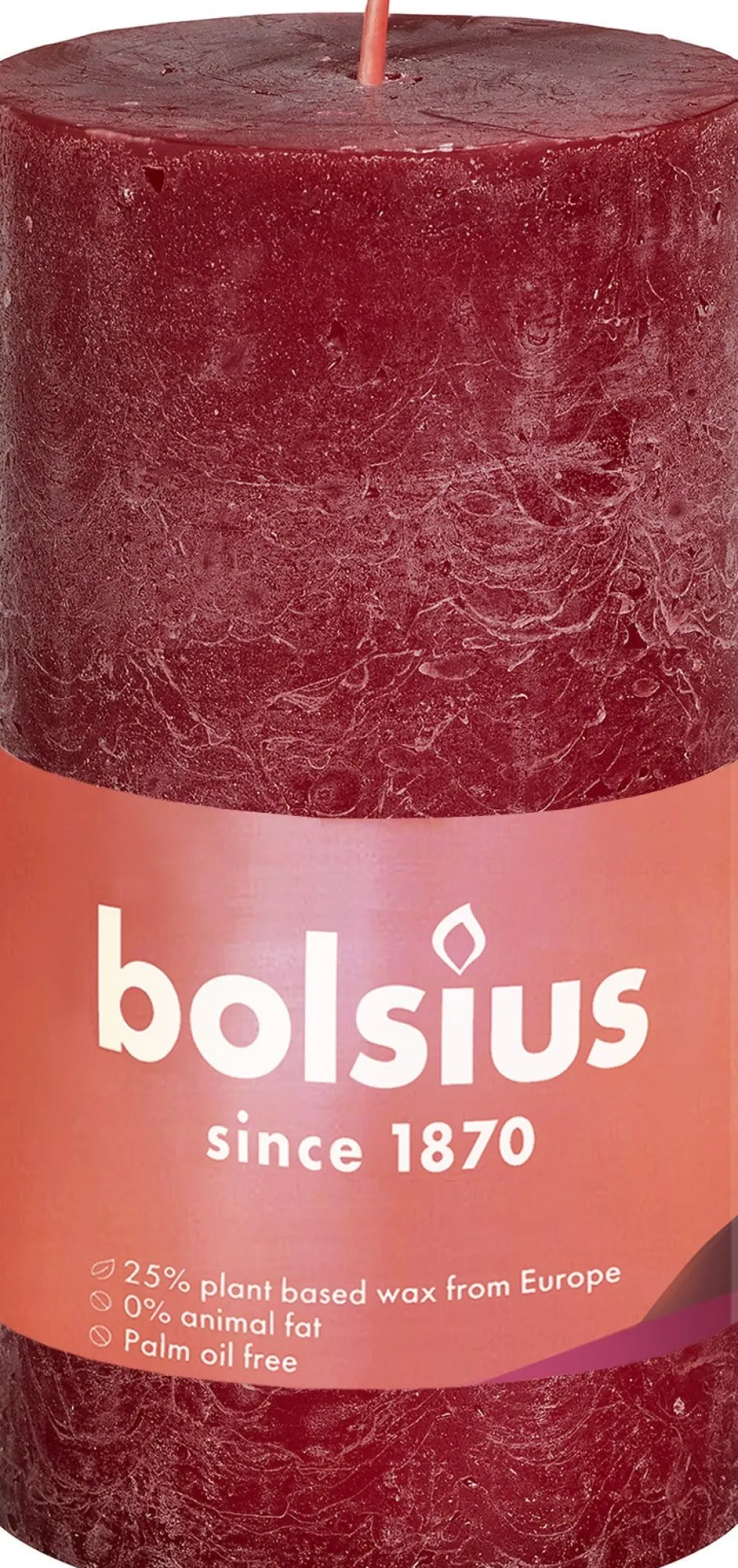 Bolsius stompkaars Rustiek Shine bordeaux 30 uur D 5 H 10 cm