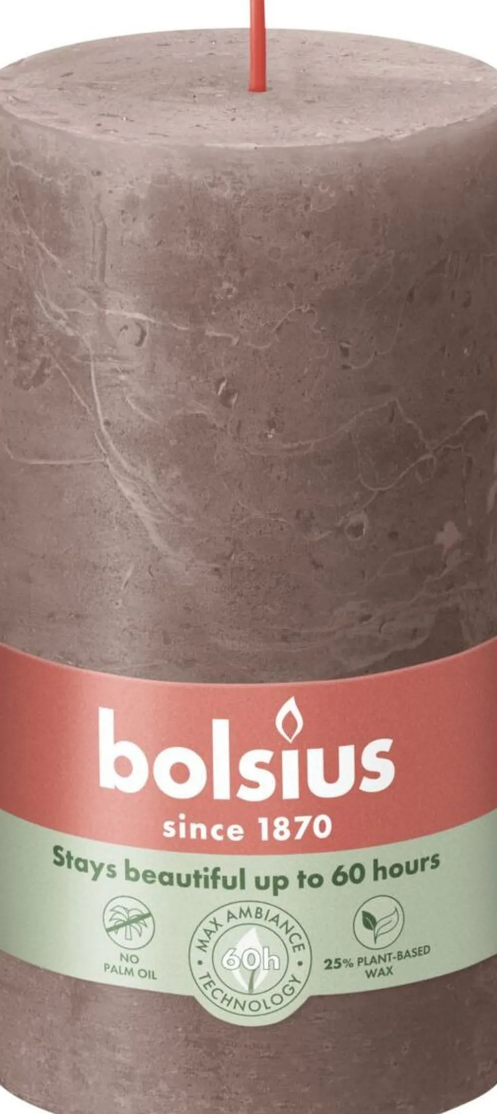 Bolsius stompkaars Rustiek Shine taupe 60 uur D 6,8 H 13 cm