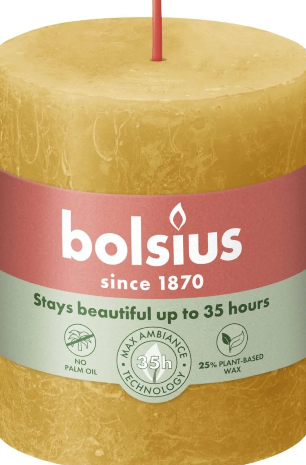 Bolsius stompkaars Rustiek Shine geel 35 uur D 6,8 H 8 cm
