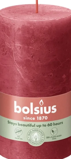 Bolsius stompkaars Rustiek Shine rood 60 uur D 6,8 H 13 cm