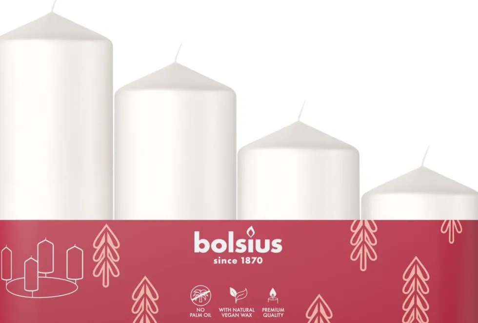 Bolsius stompkaars wit 10 uur D 5 H 12 cm 4 stuks
