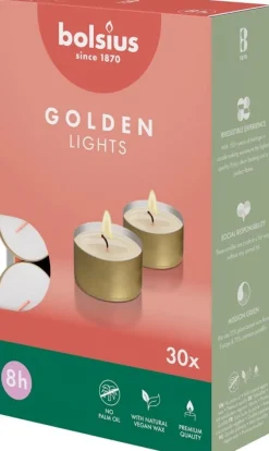 Bolsius waxinelicht Classic wit / goud 8 uur D 4 H 2 cm 24 stuks