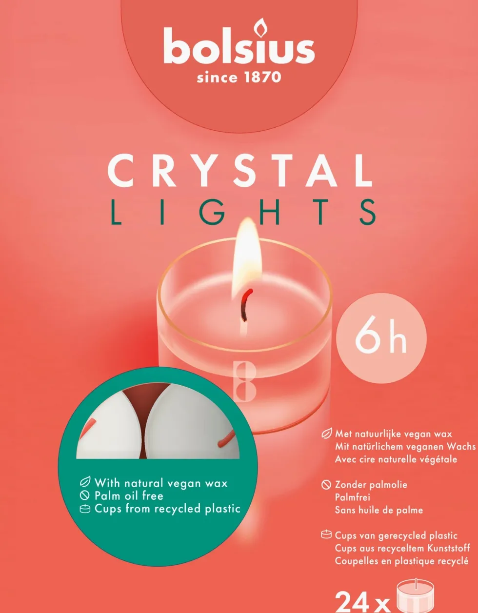 Bolsius waxinelicht Crystal Lights wit 6 uur D 4,8 x H 16,1 cm 24 stuks