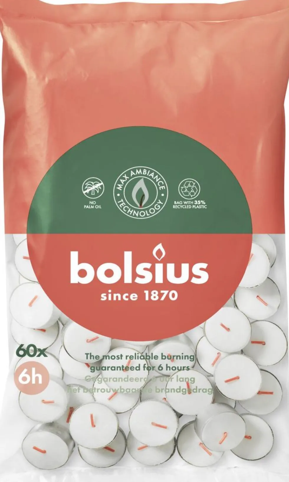 Bolsius waxinelicht wit 6 uur D 3,5 H 1,5 cm 60 stuks