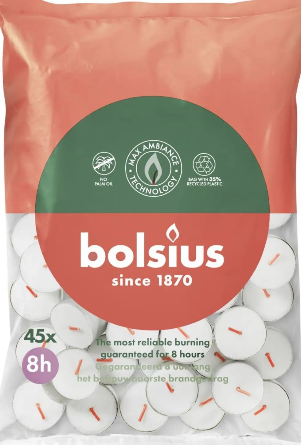 Bolsius waxinelicht wit 8 uur D 3,5 H 1,5 cm 45 stuks