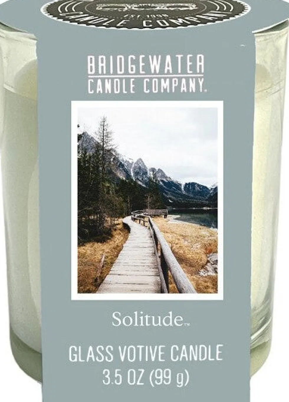 Bridgewater geurkaars in glas Solitude blauw / wit 30 uur D 6 H 7,6 cm