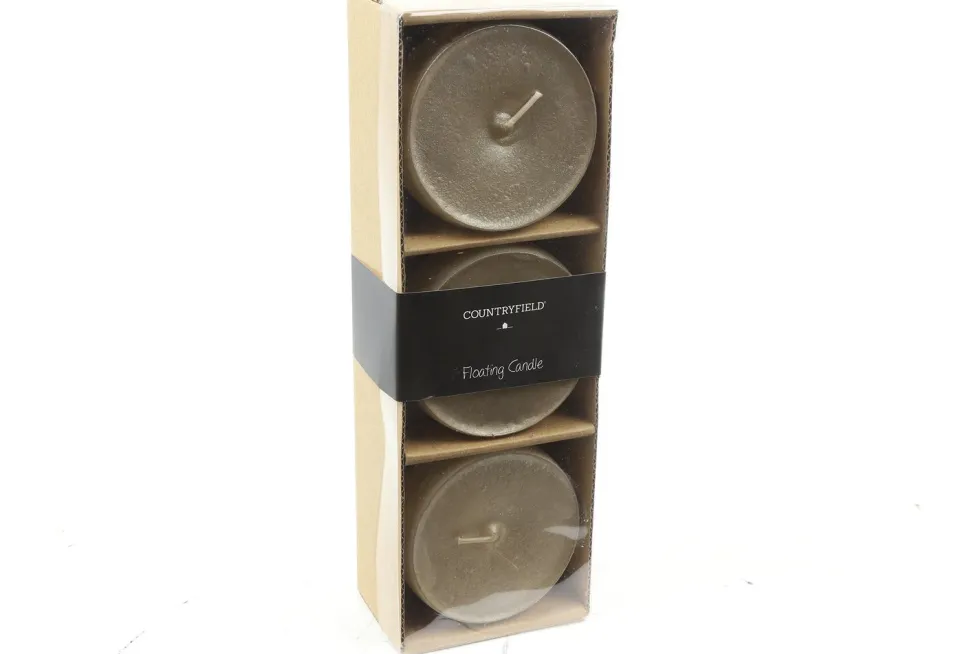Countryfield drijfkaars Bollie zilver 18 uur D 8,2 H 5,5 cm 3 stuks