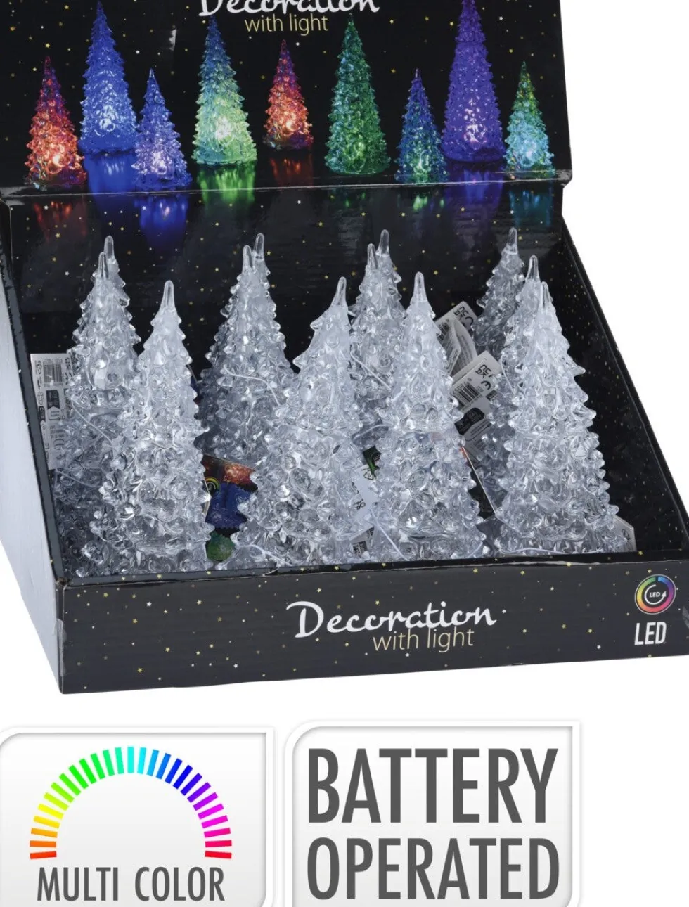 Decoratieboom Kindo transparant met verlichting gekleurd D 7 H 17 cm