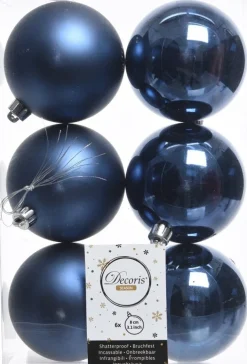 Decoris kerstbal blauw D 8 cm 6 stuks