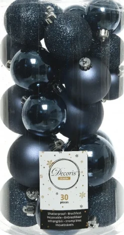 Decoris kerstbal blauw D 4 / 5 / 6 cm 30 stuks