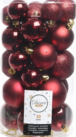 Decoris kerstbal bordeaux D 4 / 5 / 6 cm 30 stuks