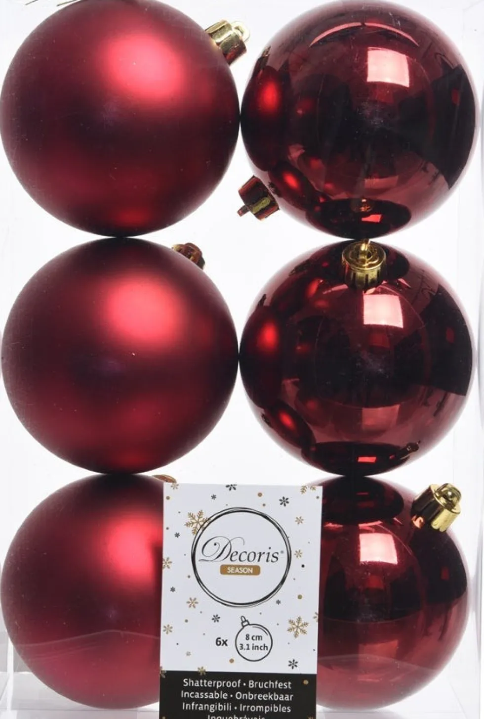 Decoris kerstbal bordeaux D 8 cm 6 stuks