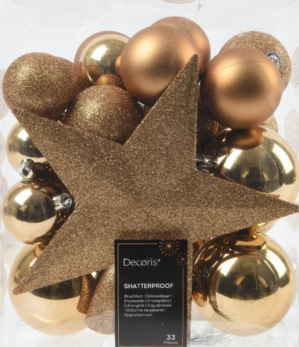 Decoris kerstbal bruin D 8 cm 33 stuks