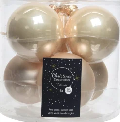 Decoris kerstbal crème D 8 cm 6 stuks