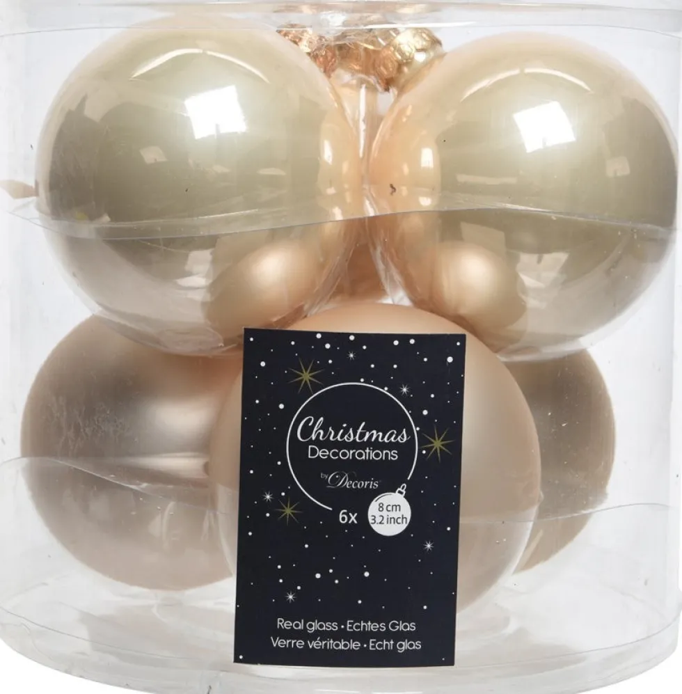 Decoris kerstbal crème D 8 cm 6 stuks