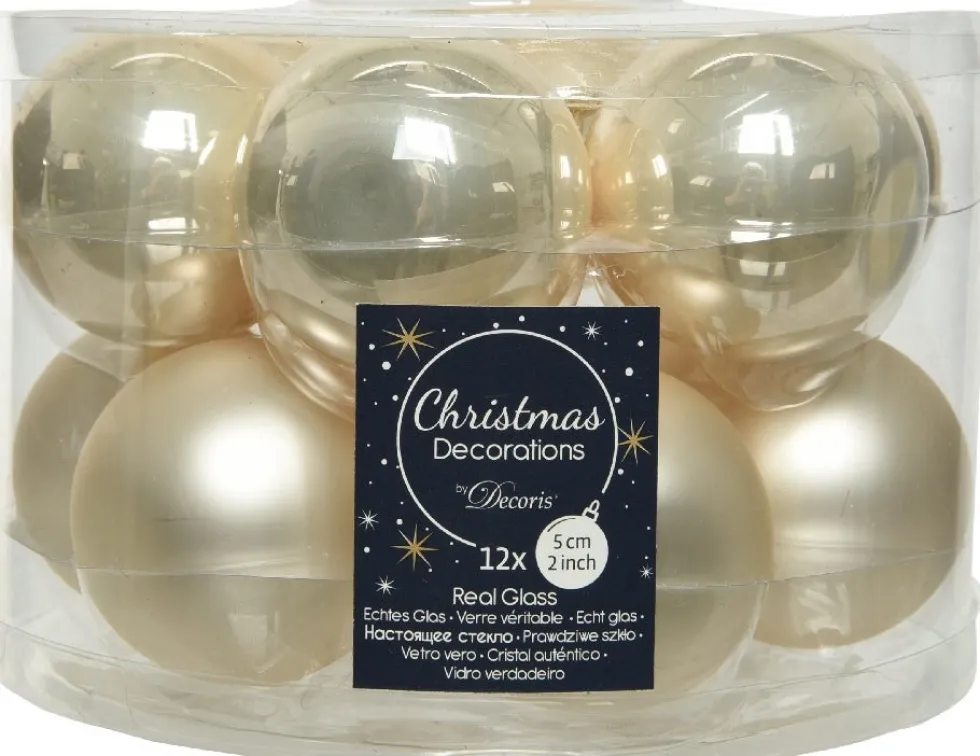 Decoris kerstbal crème D 5 cm 12 stuks
