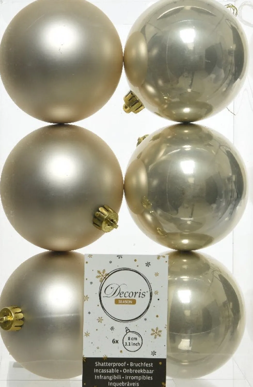 Decoris kerstbal crème D 8 cm 6 stuks