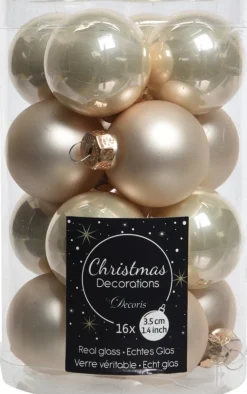 Decoris kerstbal crème D 3,5 cm 16 stuks