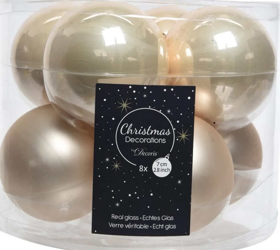 Decoris kerstbal crème D 7 cm 8 stuks