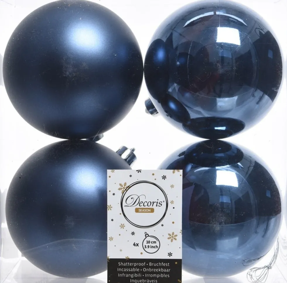 Decoris kerstbal donkerblauw D 10 cm 4 stuks