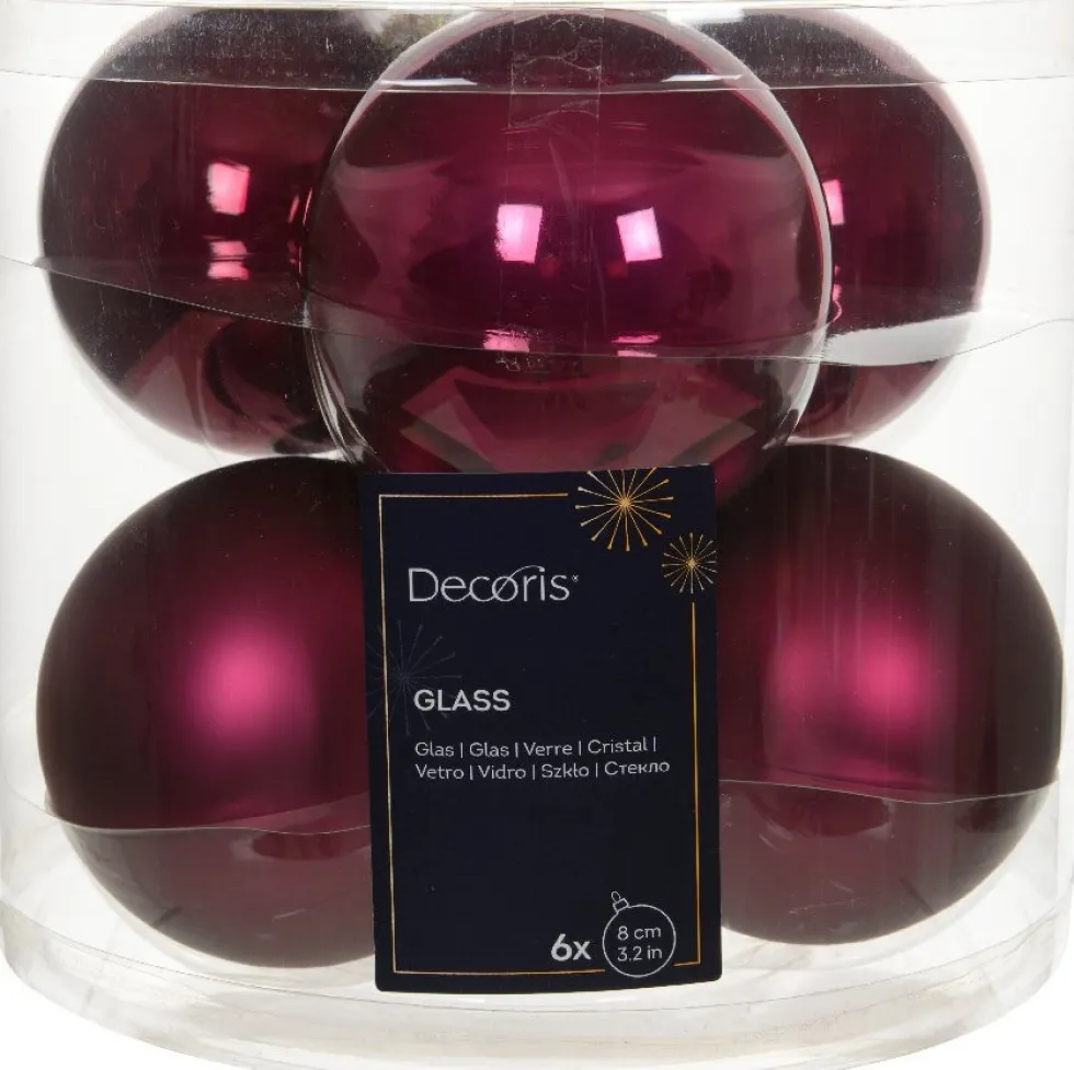 Decoris kerstbal donkerroze D 8 cm 6 stuks