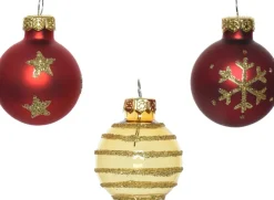 Decoris kerstbal gemengd rood / goud D 3 cm 9 stuks
