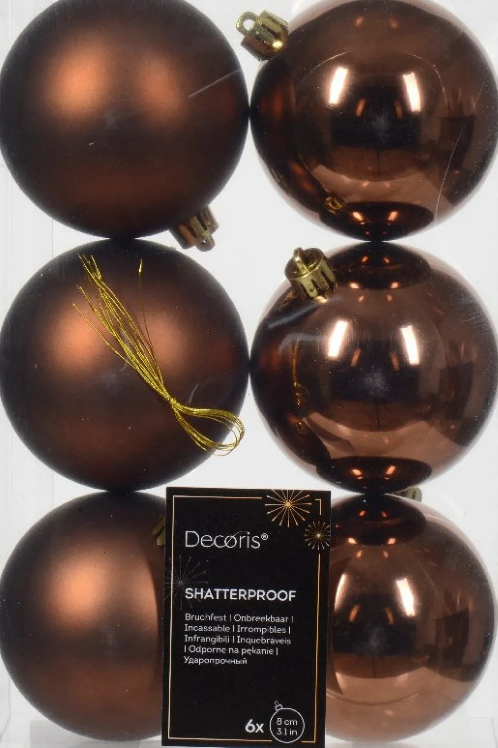Decoris kerstbal Marilene espresso D 8 H 8 cm 6 stuks