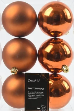 Decoris kerstbal oranje D 8 cm 6 stuks