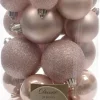 Decoris kerstbal parel roze D 4 / 5 / 6 cm 30 stuks