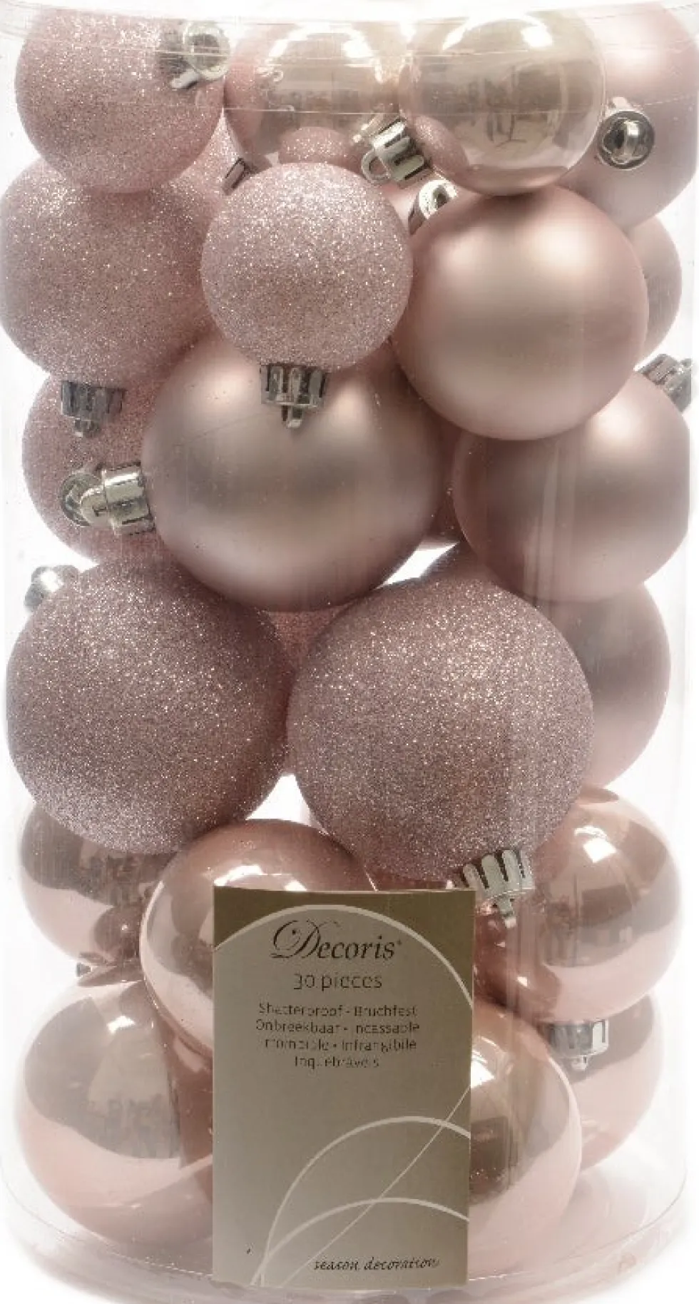 Decoris kerstbal parel roze D 4 / 5 / 6 cm 30 stuks