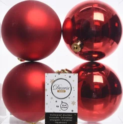 Decoris kerstbal rood D 10 cm 4 stuks