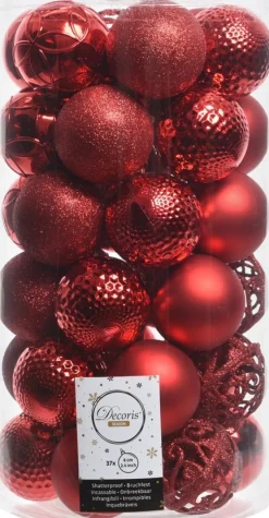 Decoris kerstbal rood D 6 cm 37 stuks