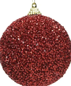 Decoris kerstbal rood met kralen D 8 cm