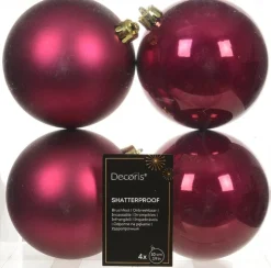 Decoris kerstbal roze D 10 cm 4 stuks