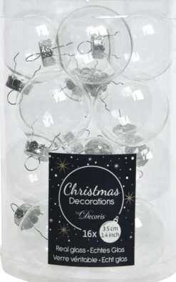 Decoris kerstbal transparant D 3,5 cm 16 stuks