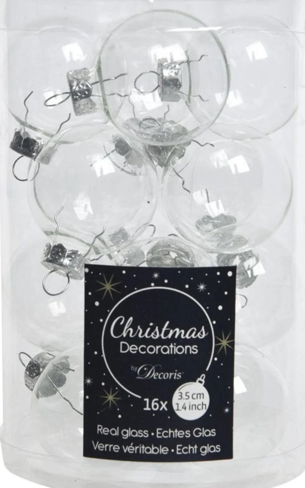 Decoris kerstbal transparant D 3,5 cm 16 stuks
