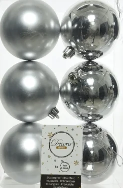 Decoris kerstbal zilver D 8 cm 6 stuks